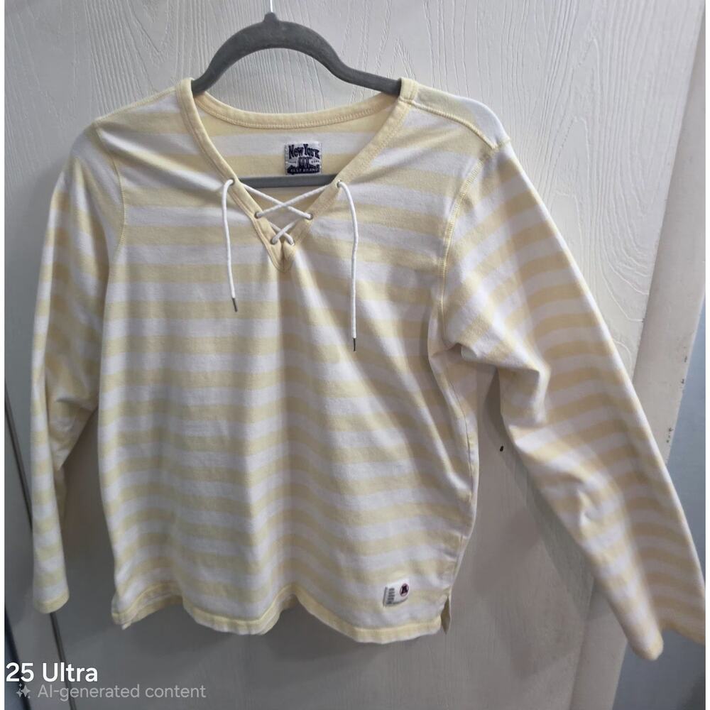New York Laundry Shirt Womens L Yellow White Stripe Coastal Nautical Summer Boat